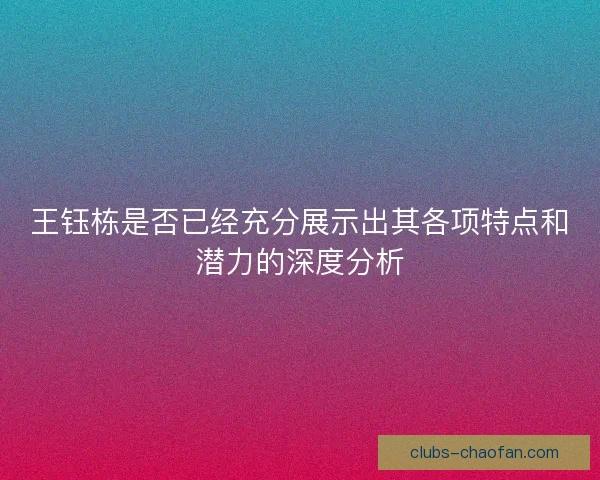 王钰栋是否已经充分展示出其各项特点和潜力的深度分析