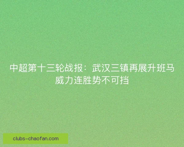 中超第十三轮战报：武汉三镇再展升班马威力连胜势不可挡